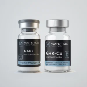 NAD+ 500 mg and GHK-Cu 50 mg vials, Neo Peptides Longevity Stack
